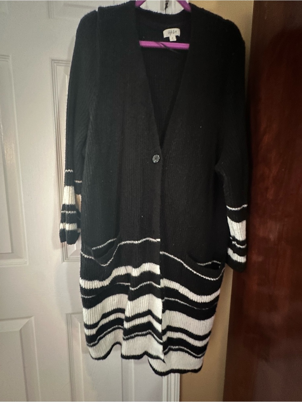 INC International Concepts Black and White Striped Long Cardigan